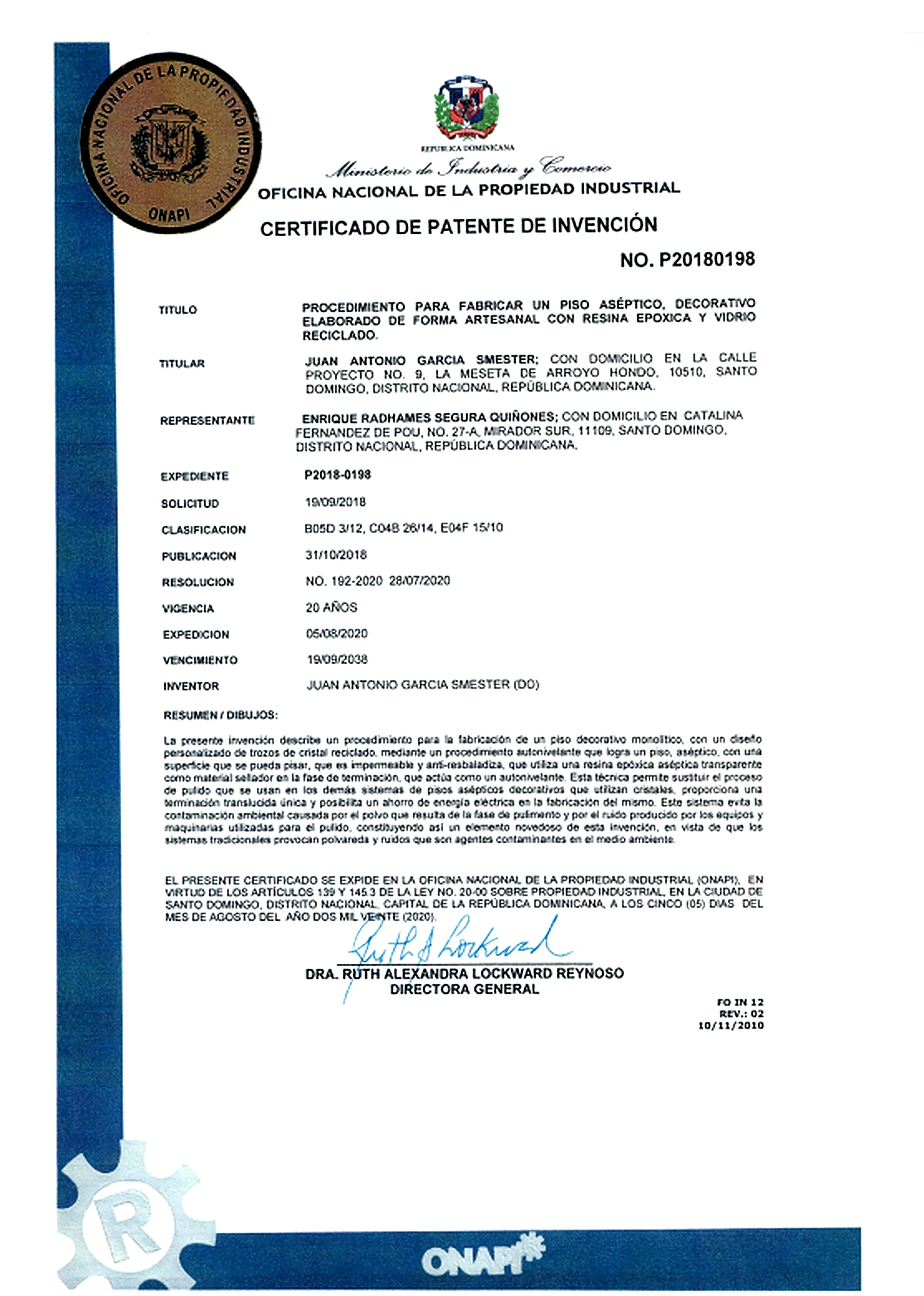 República Dominicana — ONAPI · Nº P20180198